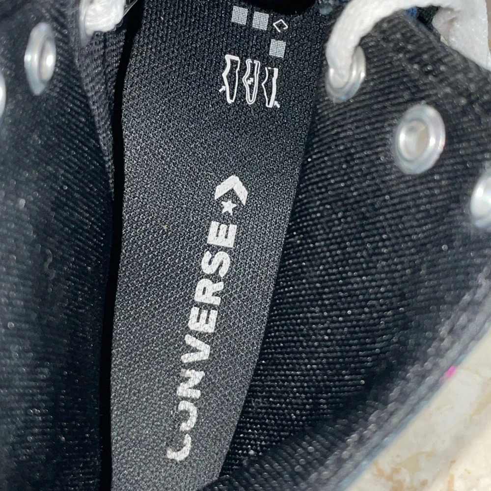 Black Hi-Top Converse Sneakers with‎ Metallic Hearts US 3 Youth/ EU 35 CLEAN
